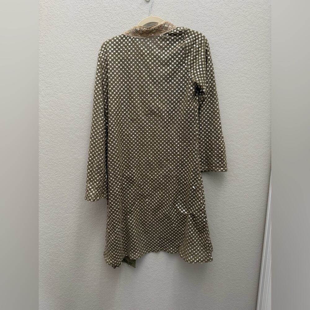 Joyfolie Green Gold Embellished Longline Cardigan Small Boho Luxe Layering Piece - Picture 4 of 5